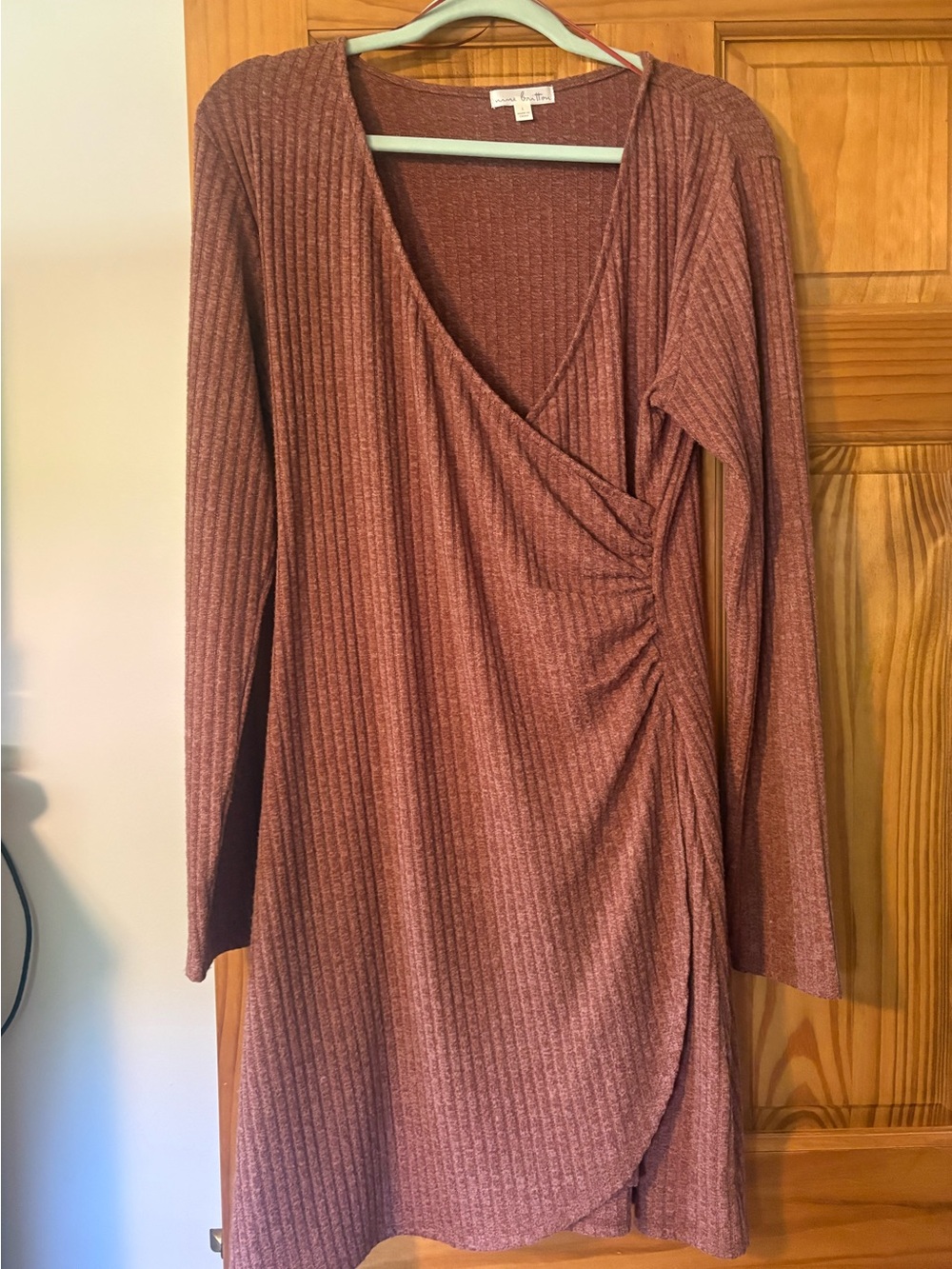Nine Britton Heathered Mauve Wrap-Front Long Sleeve Dress